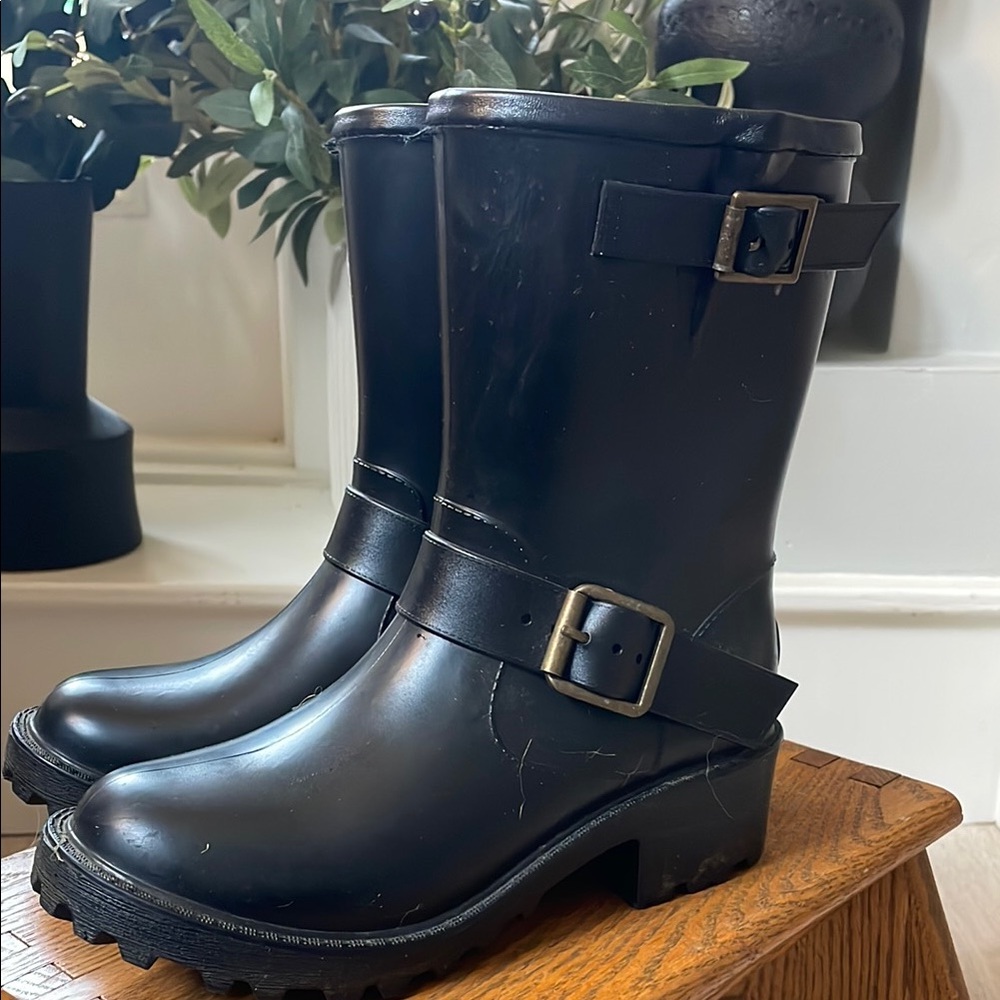 Stylish Black Rain Boots with Buckle Detail